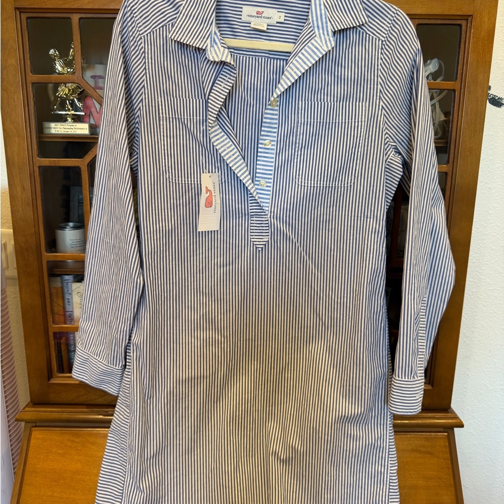 Vineyard Vines Navy and White Striped Button Down Shirt